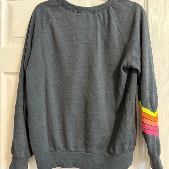 Aviator Nation Bolt Stitch Neon Chevron 5 Stripes Crewneck in Charcoal Size Sm - Picture 5 of 5